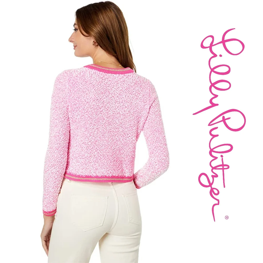 Lilly Pulitzer 🩷 Kemsley Cardigan Pink Isle Textured Marl - Small - Picture 2 of 4
